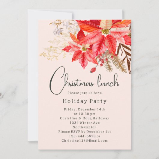 Moderne Boho Winter Bloemen Kerstlunch Kaart (Voorkant)