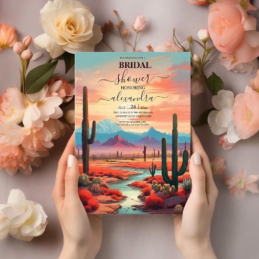 Moderne Boho Woestijn Berg Bruidsdouche Kaart