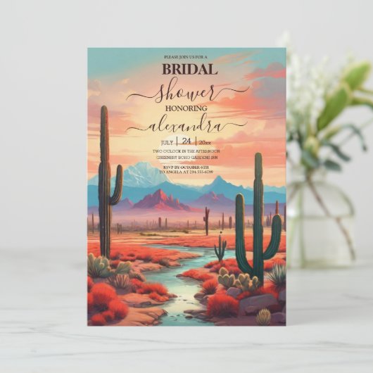 Moderne Boho Woestijn Berg Bruidsdouche Kaart (Staand voorkant)