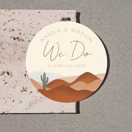 Moderne Boho Woestijn Terracotta Bruiloft Ronde Sticker