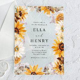 Moderne Boho Zonnebloem Lijst bruiloft Acryl Uitnodigingen