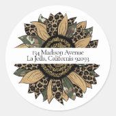 Moderne Boho Zonnebloem Ronde retour adreslabel Sticker (Voorkant)