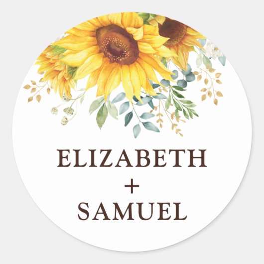 Moderne Boho Zonnebloem Zomer Tuin Bruiloft Ronde Sticker (Voorkant)