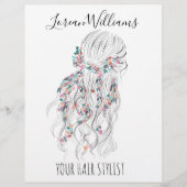 Moderne Boho Zwart Wit Wavy Haarstijl Bloemen Flyer (Voorkant)