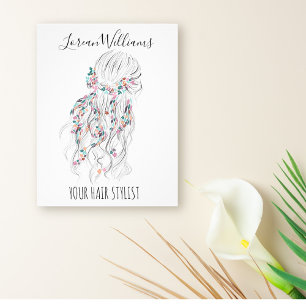 Moderne Boho Zwart Wit Wavy Haarstijl Bloemen Flyer