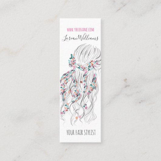 Moderne Boho Zwart Wit Wavy Haarstijl Bloemen Mini Visitekaartje (Voorkant)
