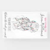 Moderne Boho Zwart Wit Wavy Haarstijl Bloemen Spandoek (Horizontaal)