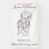 Moderne Boho Zwart Wit Wavy Haarstijl Bloemen Spandoek (Verticaal)