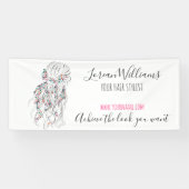 Moderne Boho Zwart Wit Wavy Haarstijl Bloemen Spandoek (Horizontaal)