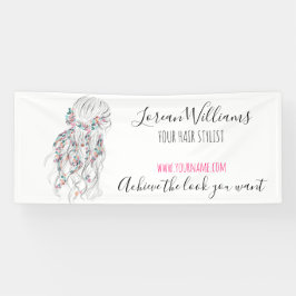 Moderne Boho Zwart Wit Wavy Haarstijl Bloemen Spandoek