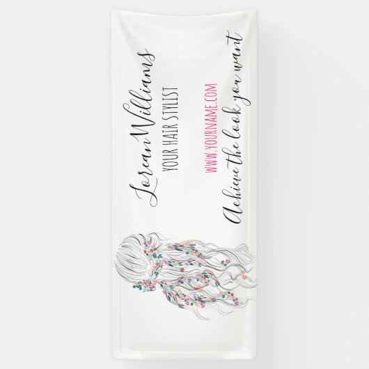 Moderne Boho Zwart Wit Wavy Haarstijl Bloemen Spandoek (Verticaal)