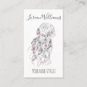 Moderne Boho Zwart Wit Wavy Haarstijl Bloemen Visitekaartje (Voorkant)