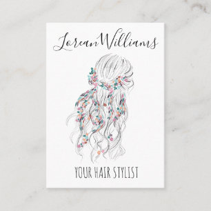Moderne Boho Zwart Wit Wavy Haarstijl Bloemen Visitekaartje