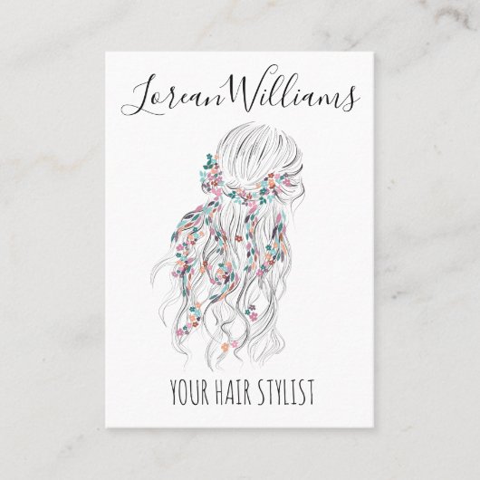 Moderne Boho Zwart Wit Wavy Haarstijl Bloemen Visitekaartje (Voorkant)