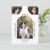 Moderne boho-zwarte witte 4 foto-afstuderen kaart (Staand voorkant)