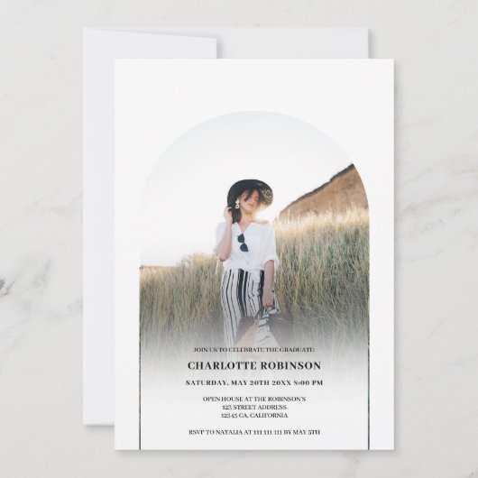 Moderne boho-zwarte witte 4 foto-afstuderen kaart (Achterkant)