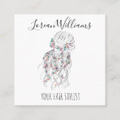 Moderne Boho Zwarte Witte Golvende Haarstijl Bloem Afsprakenkaartje (Voorkant)