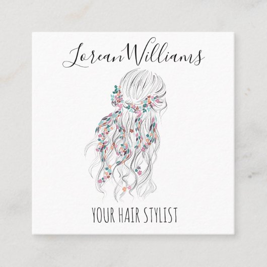 Moderne Boho Zwarte Witte Golvende Haarstijl Bloem Afsprakenkaartje (Voorkant)