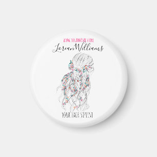 Moderne Boho Zwarte Witte Golvende Haarstijl Bloem Magneet