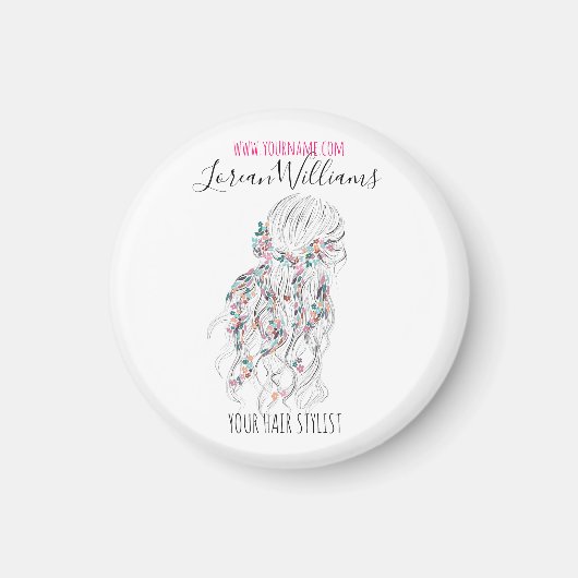 Moderne Boho Zwarte Witte Golvende Haarstijl Bloem Magneet (Voorkant)