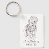 Moderne Boho Zwarte Witte Golvende Haarstijl Bloem Sleutelhanger (Voorkant)