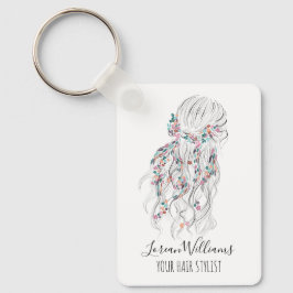 Moderne Boho Zwarte Witte Golvende Haarstijl Bloem Sleutelhanger