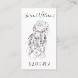 Moderne Boho Zwarte Witte Golvende Haarstijl Bloem Visitekaartje