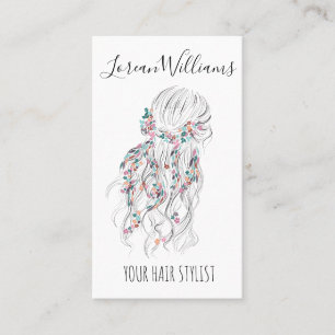 Moderne Boho Zwarte Witte Golvende Haarstijl Bloem Visitekaartje