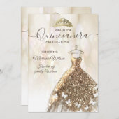 Moderne bokeh gouden vlinder jurk tiara Quince Kaart (Voorkant / Achterkant)