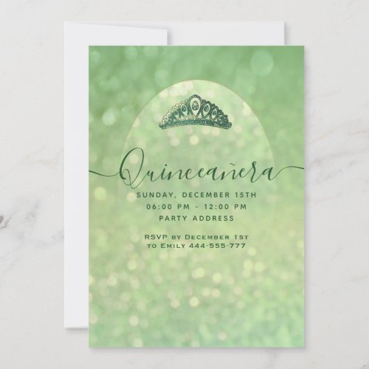 Moderne bokeh groene vlinder jurk tiara Quince Kaart (Achterkant)