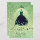 Moderne bokeh groene vlinder jurk tiara Quince Kaart (Voorkant / Achterkant)