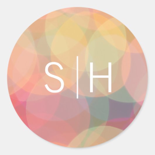 Moderne Bokeh Lights Bruiloft Monogram Ronde Sticker (Voorkant)