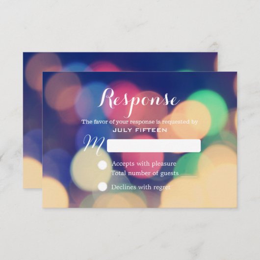 Moderne Bokeh Lights Wedding RSVP (Voorkant / Achterkant)
