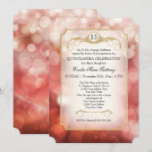 Moderne Bokeh Schitterende Roos Twinkel Quinceaner Kaart (Voorkant / Achterkant)