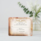 Moderne Bokeh Sparkle Twinkle Amber Gold RSVP Kaartje (Staand voorkant)