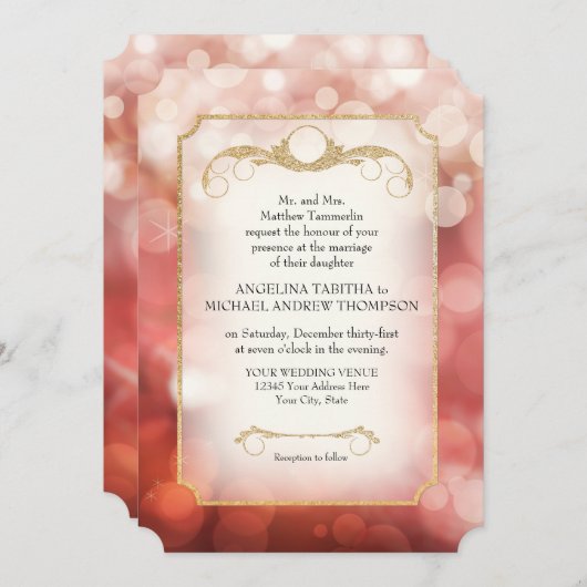 Moderne Bokeh Sparkle Twinkle Marsala bruiloft Kaart (Voorkant / Achterkant)