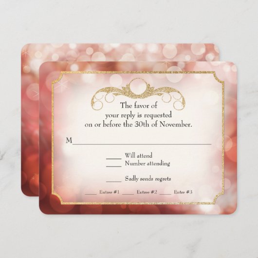 Moderne Bokeh Sparkle Twinkle Marsala RSVP (Voorkant / Achterkant)
