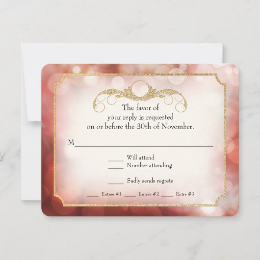 Moderne Bokeh Sparkle Twinkle Marsala RSVP Kaartje (Voorkant)