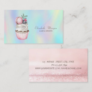 Moderne Bokeh Waterverf Macaron Holografisch Visitekaartje