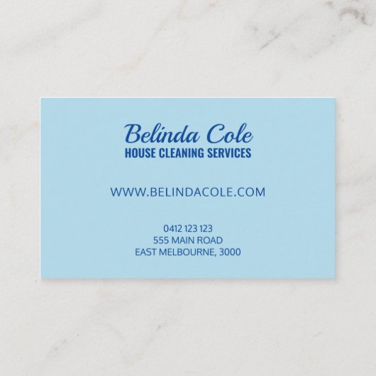 Moderne Bold Blue Cleaning Swipe Visitekaartje (Achterkant)