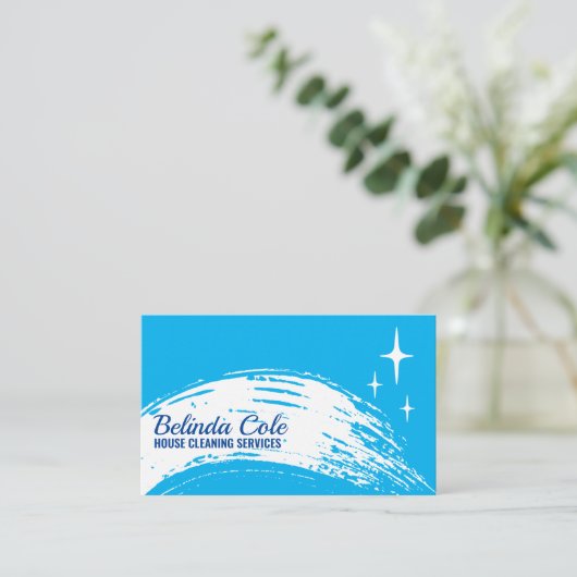 Moderne Bold Blue Cleaning Swipe Visitekaartje (Staand voorkant)