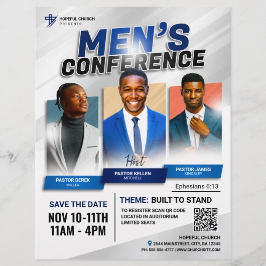 Moderne Bold Blue Mannen-kerkvergadering Flyer (Voorkant)
