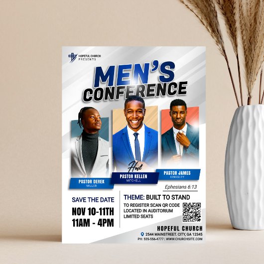 Moderne Bold Blue Mannen-kerkvergadering Flyer