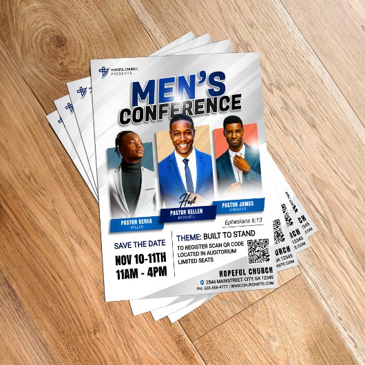 Moderne Bold Blue Mannen-kerkvergadering Flyer