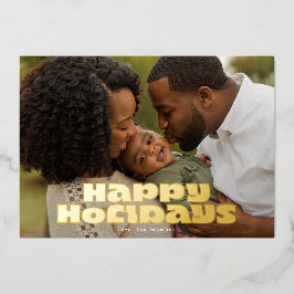 Moderne Bold Gold Typografie Foto Kerstmis Happy Folie Feestdagenkaart