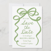 Moderne Bold Green Bow foto bruiloft Save The Date (Voorkant)