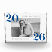 Moderne Bold Klasse van 2025 Blauw Afstuderen Fotoblokken (Voorkant)