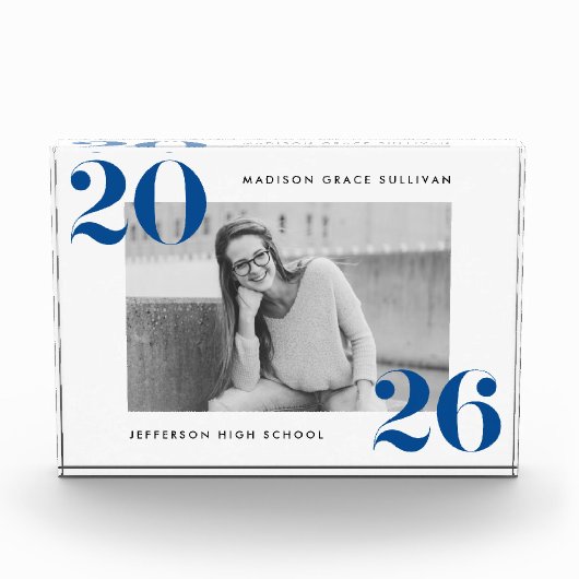 Moderne Bold Klasse van 2025 Blauw Afstuderen Fotoblokken (Voorkant)