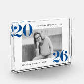 Moderne Bold Klasse van 2025 Blauw Afstuderen Fotoblokken (Links)