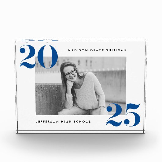 Moderne Bold Klasse van 2025 Blauw Afstuderen Fotoblokken (Voorkant)